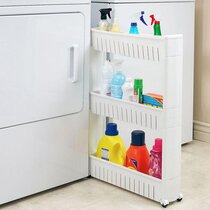 rolling spice rack next to fridge